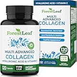 ForestLeaf Multi Collagen Pills with Hyaluronic Acid + Vitamin C | Hydrolyzed Collagen Supplements for Women or Men | Multi Collagen Capsules Peptides for Skin, Wrinkles, 120 Caps