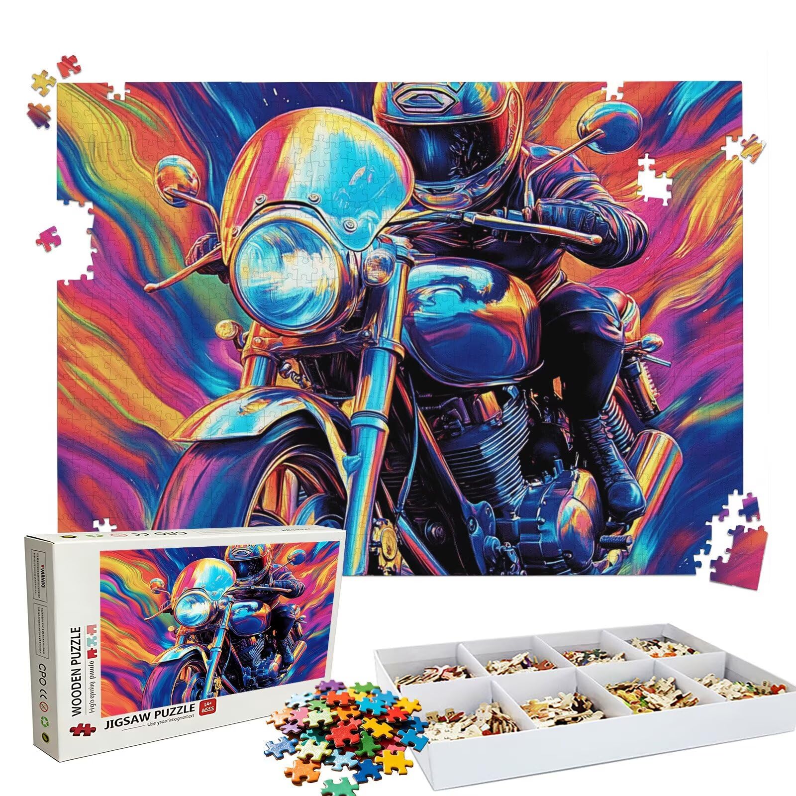 Puzzle astratto motociclo, Puzzle Adulti 3000 pezzi, Puzzles Legno con Squisita Scatola di Imballaggio, Rompicapo per Esperti con Incastro Perfetto, Stampa Alta Definizione, Regalo per Adulti W3H-656