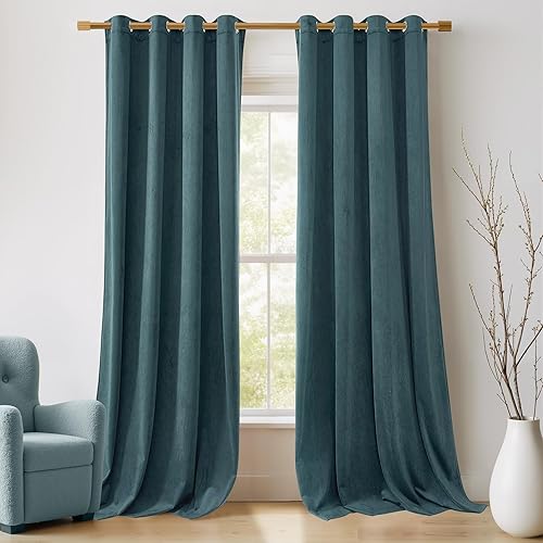 NICETOWN Cortinas opacas de terciopelo azul grisáceo de 84 pulgadas de largo para sala de estar, cortinas con aislamiento térmico para dormitorio,