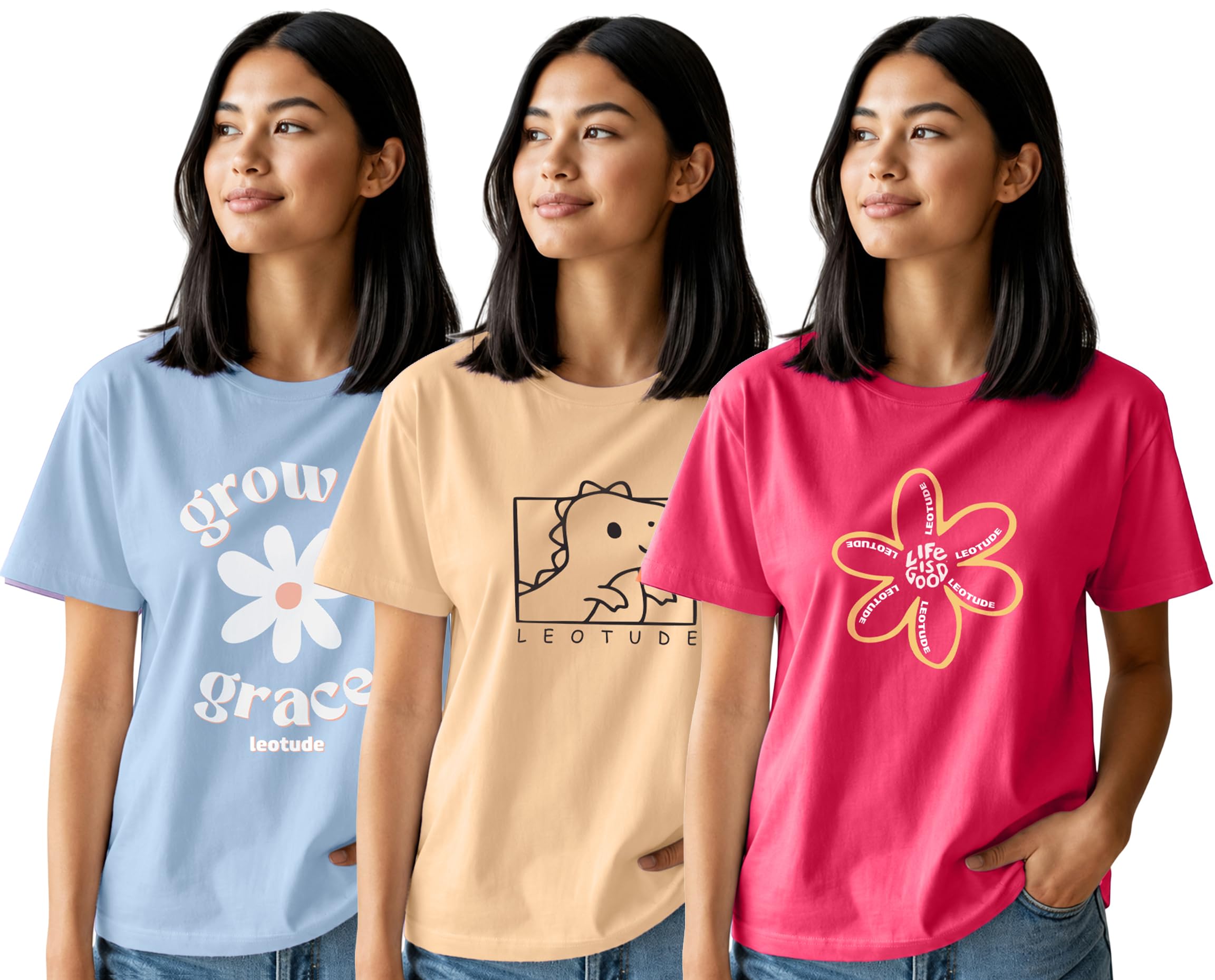 leotude Women’s Regular fit Half Sleeve Round Neck Graphic Tees for Girls & Ladies | Women’s Western Tops | Combo Pack of 3 |Cute Trendy Print Summer Fashion T-Shirts (Pack of 3)-picture-44