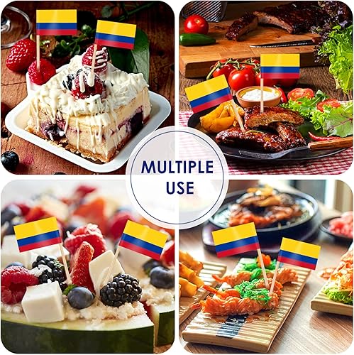 Miniatura 7 de AhfuLife 200 palillos de dientes con bandera colombiana, palillos de cóctel, mini adornos de bandera colombiana para cupcakes para Copa del Mundo,