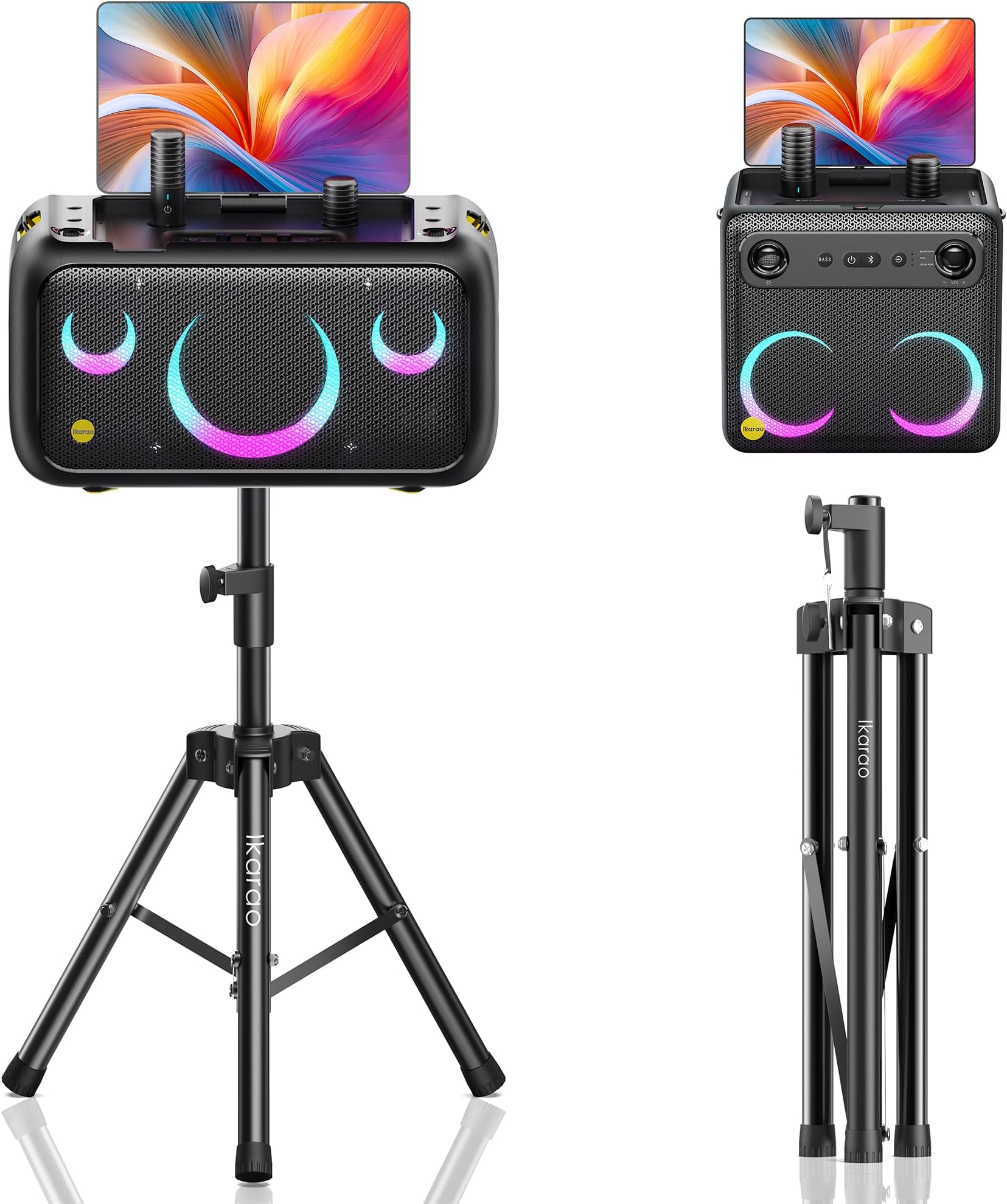 Ikarao Speaker Stand Adjustable Height 36"-47", Heavy Duty Carbon Steel Karaoke Machine Stands with Dual Tension Knobs, Portable Tripod Speaker Mount for PA DJ System & Party, 35mm Insert, 66lbs Load