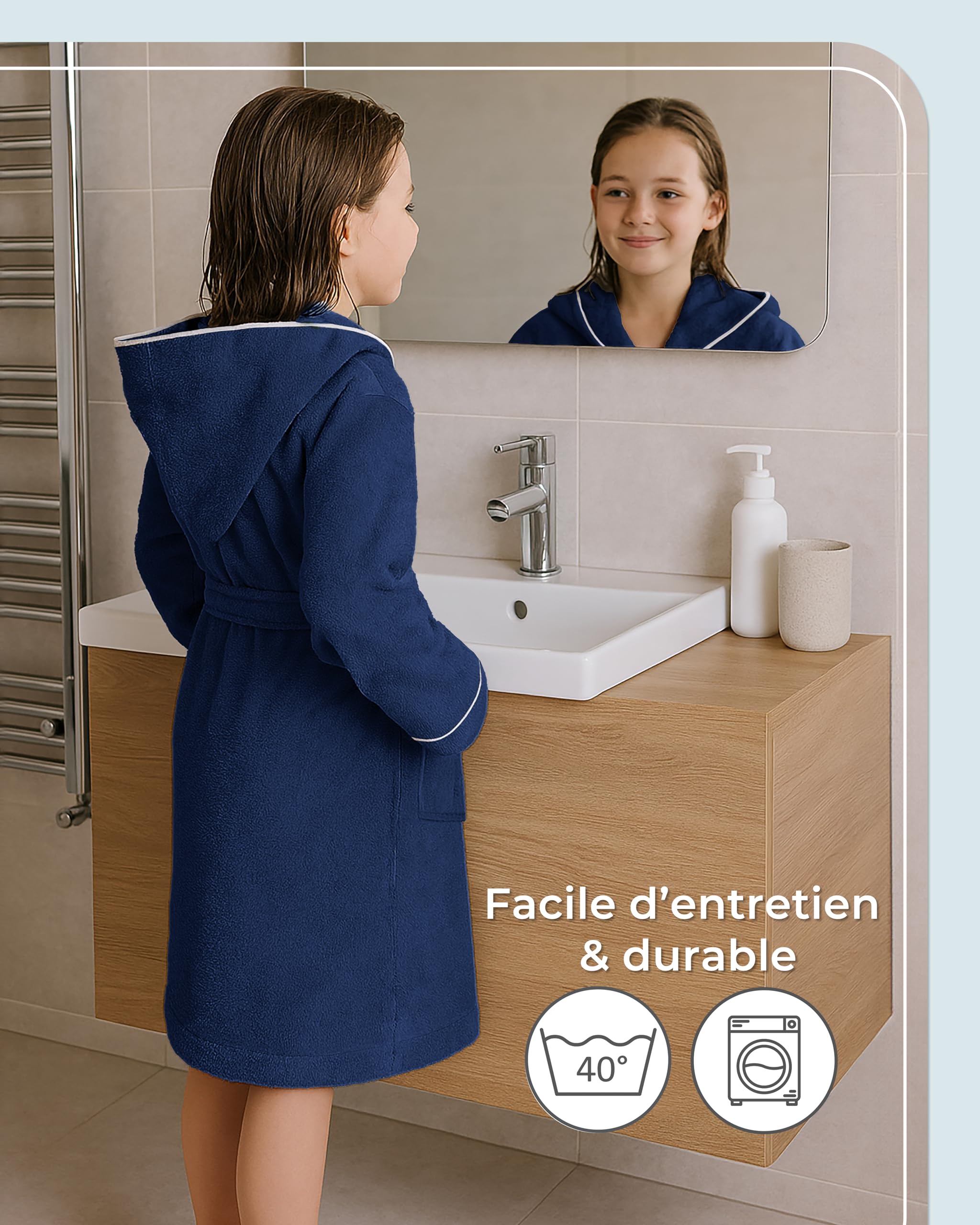 LAYNENBURG Premium Peignoir enfants & adolescents avec capuche - Fille et Garçon - 100% coton - OEKO TEX Standard 100 - Tissu éponge moelleuse - Taille 110 à 176
