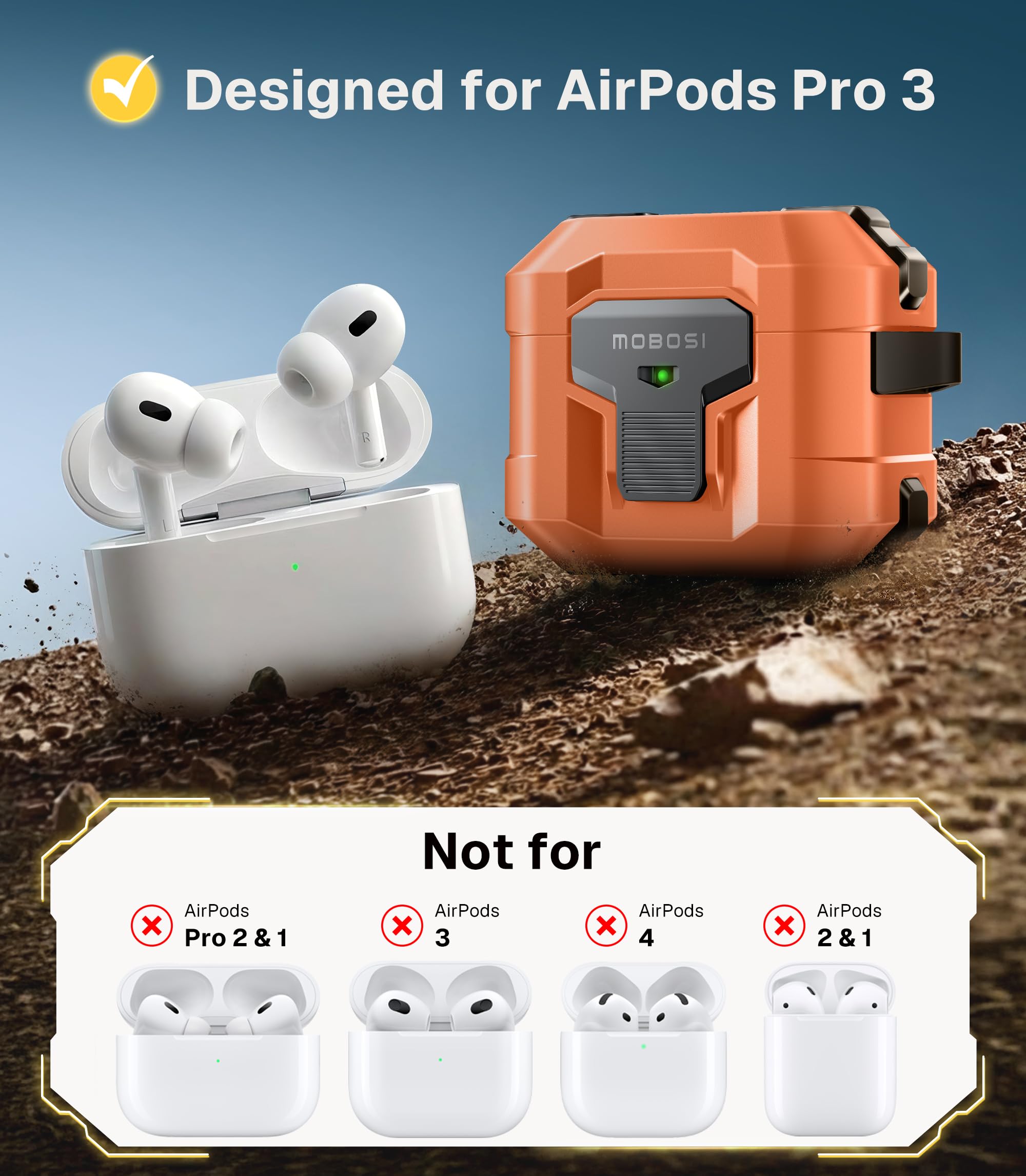 MOBOSI Custodia per AirPods Pro 3 2025 con blocco a prova di caduta