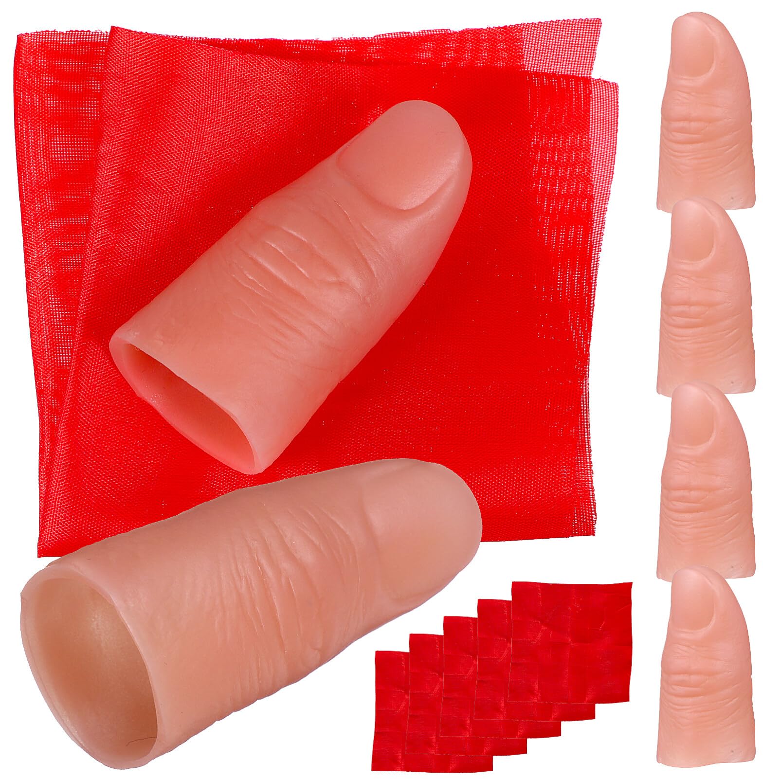 TOYANDONA 6 Sets Finger Trick, Disappearing Silk Fake Thumb Tip Trick Reality Magician Finger Thumb Tip with Red Silk Props