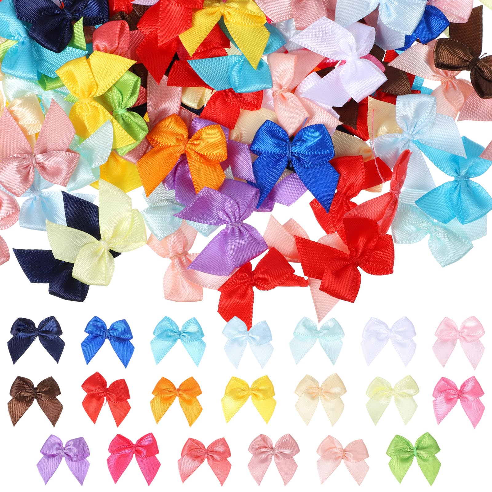 200 PCS Mini Bows for Crafts, 1 Inch Multicolor Small Ribbon Bows for Crafts, Satin Ribbon Tiny Little Bow for DIY Crafting Sewing Appliques Gift Wrapping Party Decorations