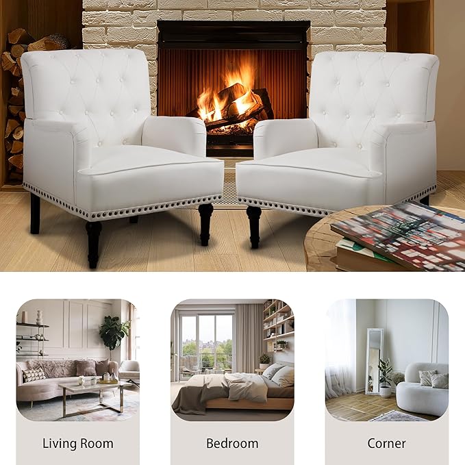 Sillón Tapizado Blanco con Brazos y Patas de Madera miniatura 6