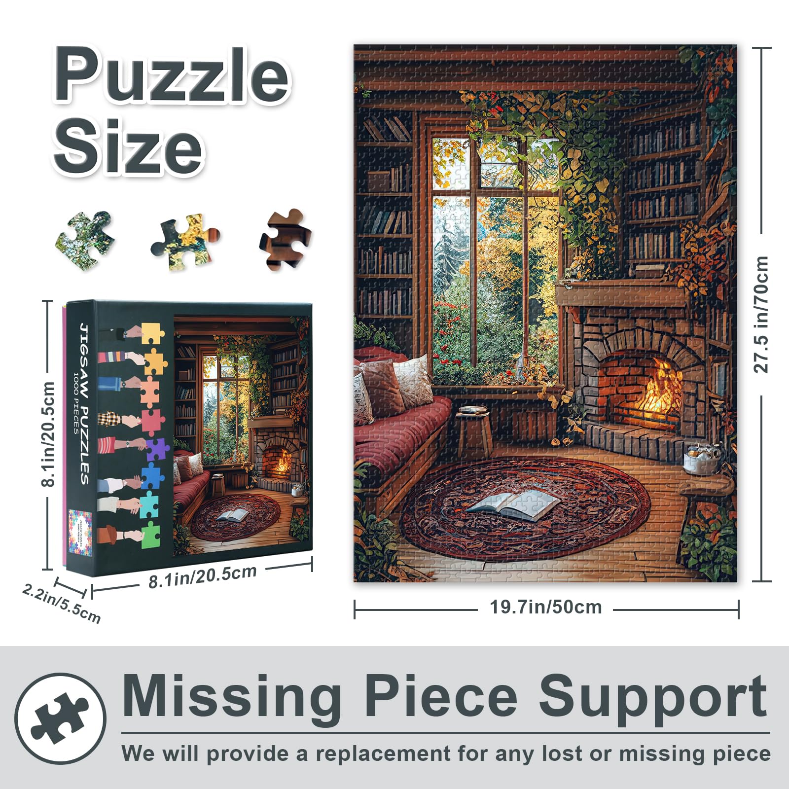 Jigsaw Puzzles for Adults 1000 Bookshelf, Hard Difficult Challenging Family Puzzle Autumn Landscape - Image 3