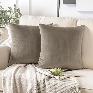 Phantoscope Pack of 2 Velvet Decorative Throw Decorative Pillow Cover Soft Solid Square Cushion Case for Couch Taupe 20 x 20 inches 50 x 50 cm