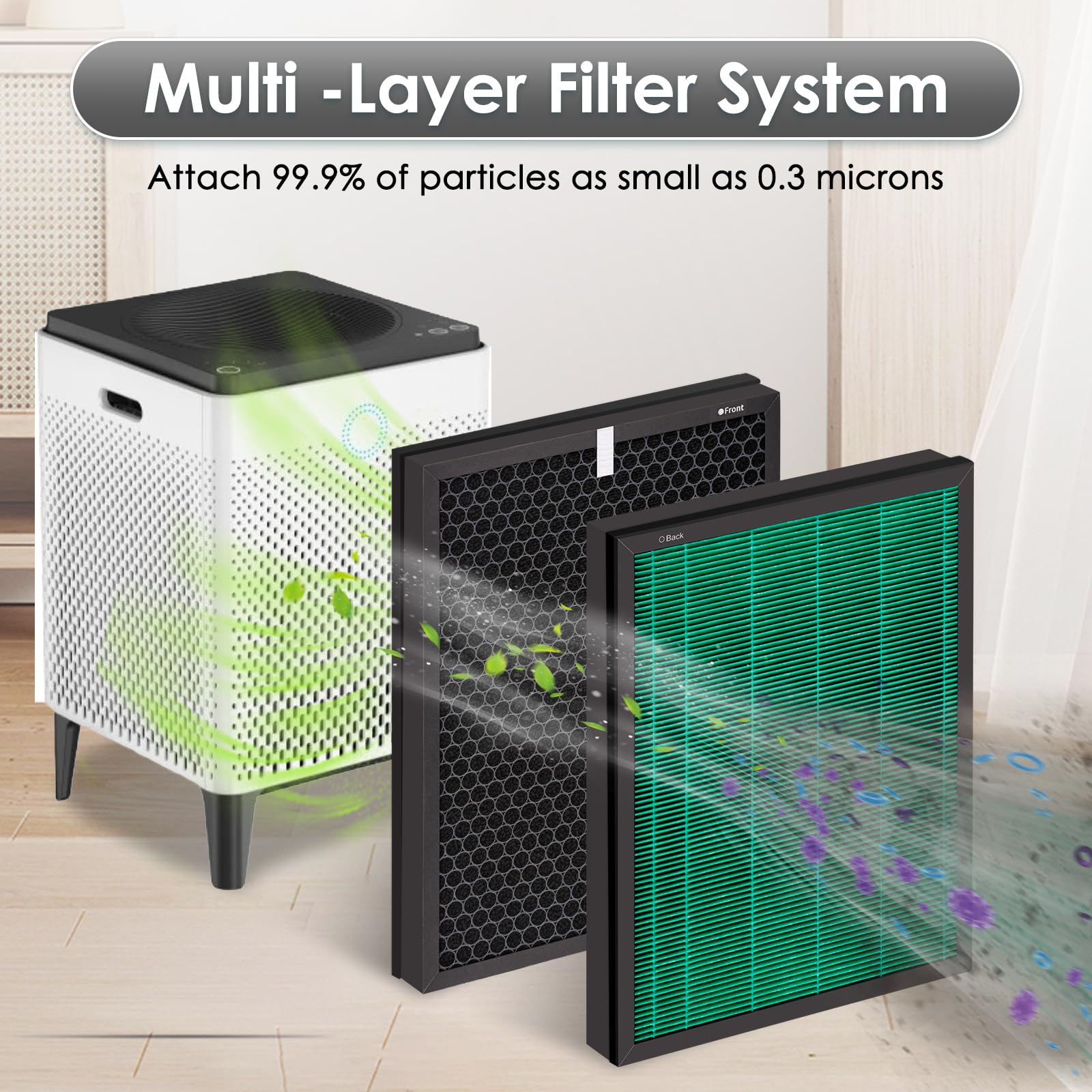 (4 pezzi) Airmega 400 filtri di ricambio per purificatore d'aria Coway Airmega 400, Max2 400 400S 400 (G) 400S (G), Max2 Green True HEPA e filtri ai carboni attivi, AP-2015-FP, 2 set, parte # 3111735