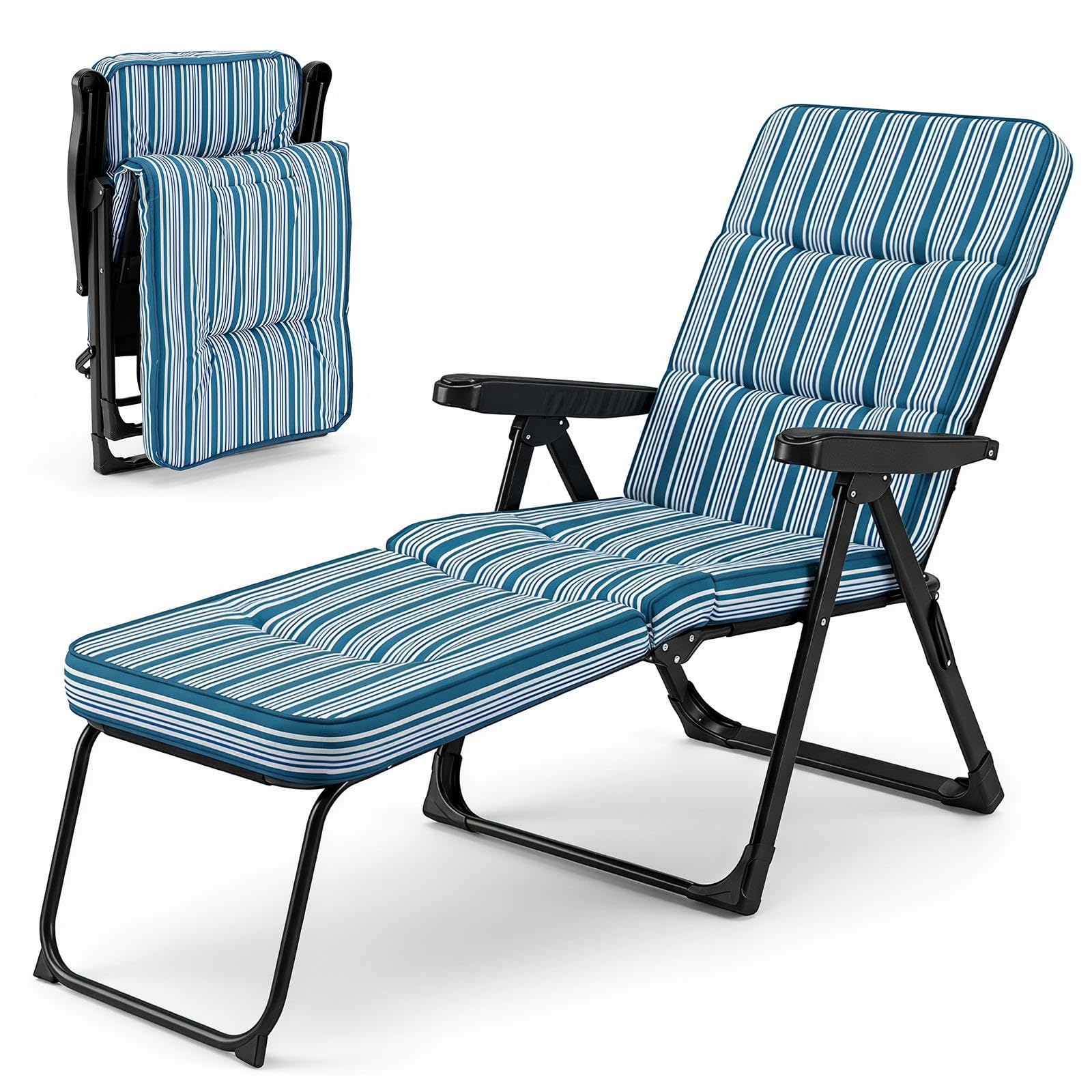 Multigot Folding Sun Lounger with Padded Cushion (Blue+White)