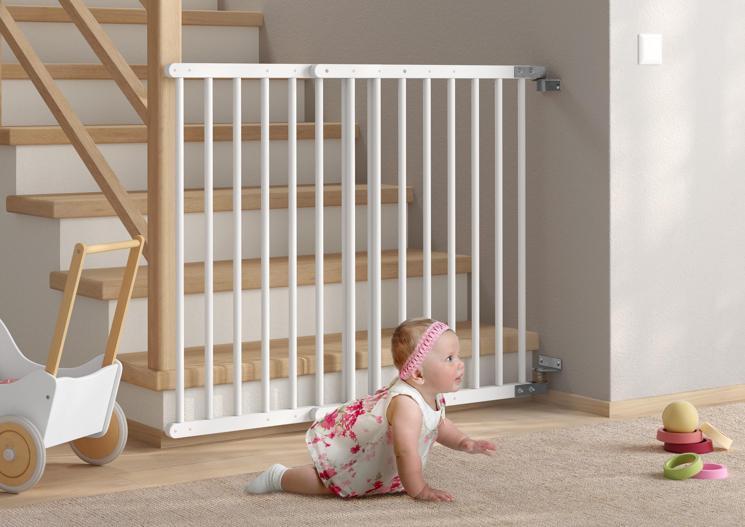 Türschutzgitter Weiß Treppenschutzgitter Kindersicherung 70-108cm Holz