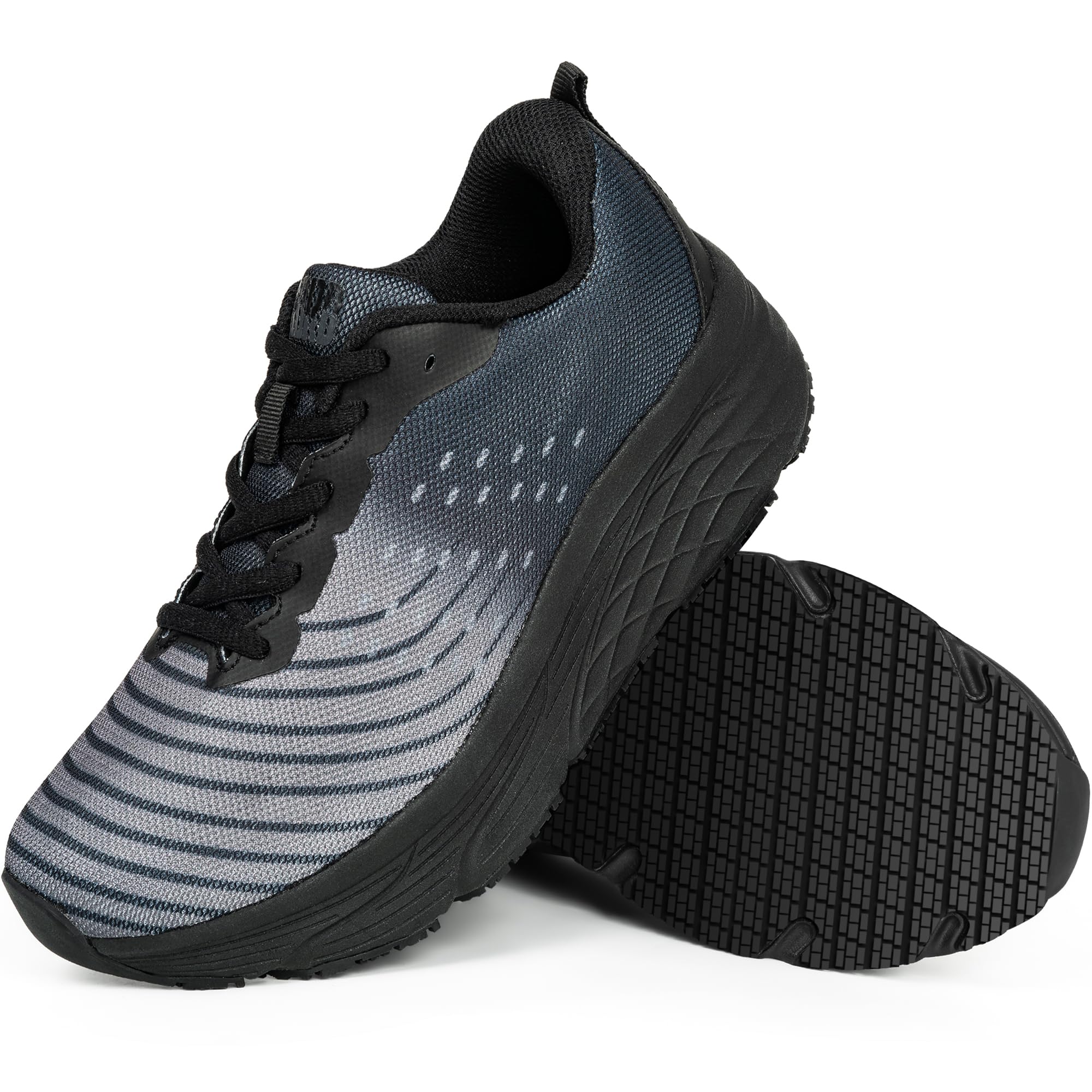 R CORD Black Non Slip Work Shoes for Women in Food Service - Water & Slip Resistant Sneakers for Restaurant Chefs and Nurses - Comfortable Standing