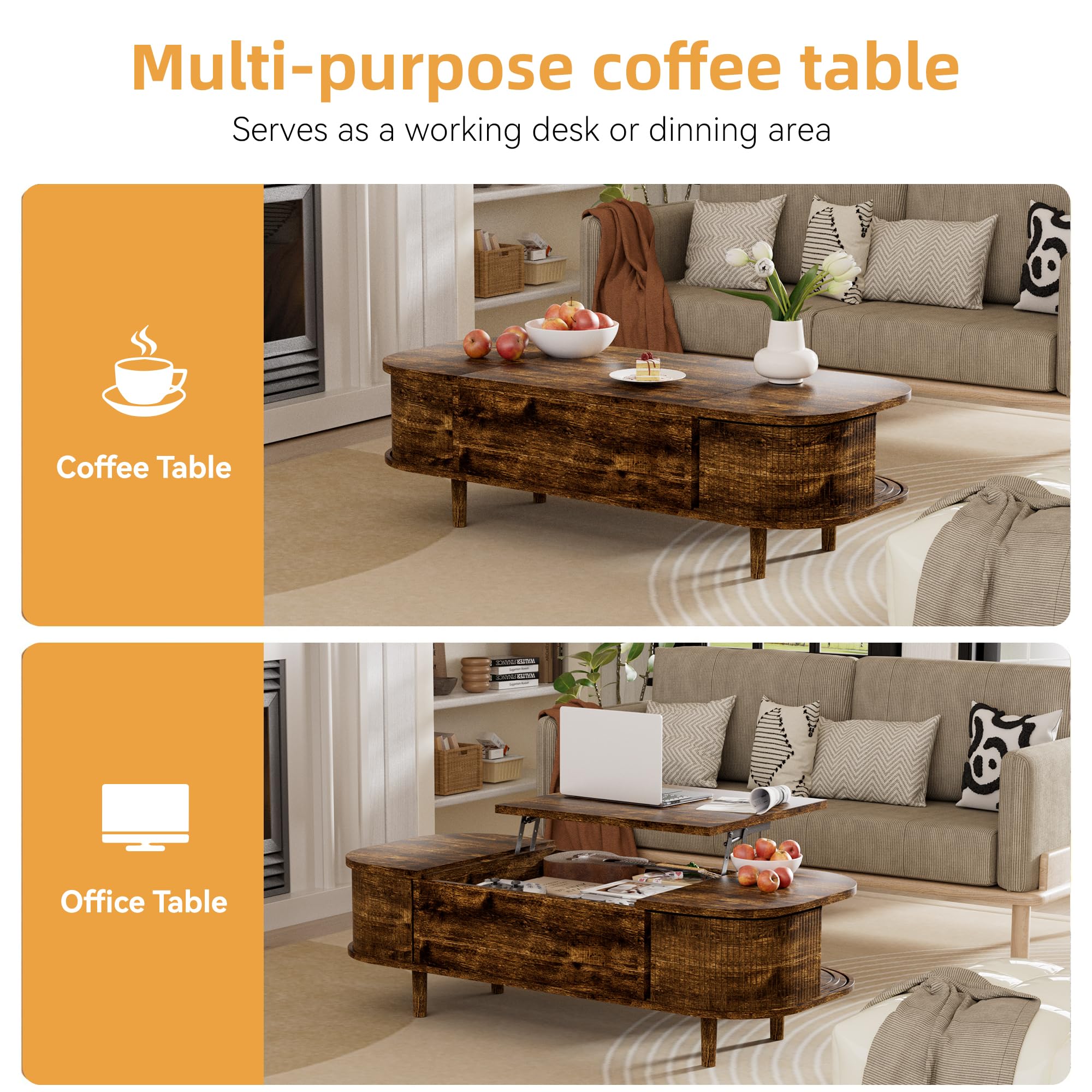 PURFINO Round Coffee Table - 70cm/50cm Nesting Tables Set of 2