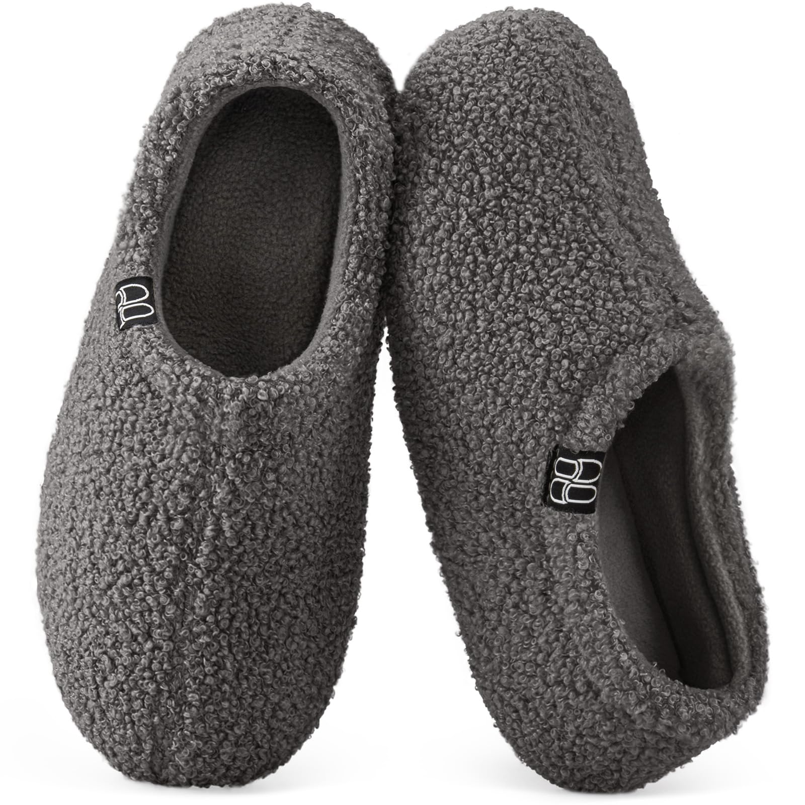 HomeTop Women's Fuzzy Curly Fur Memory Foam Loafer Slippers Bedroom House Shoes with Polar Fleece Lining (9-10 US,Dark Grey)