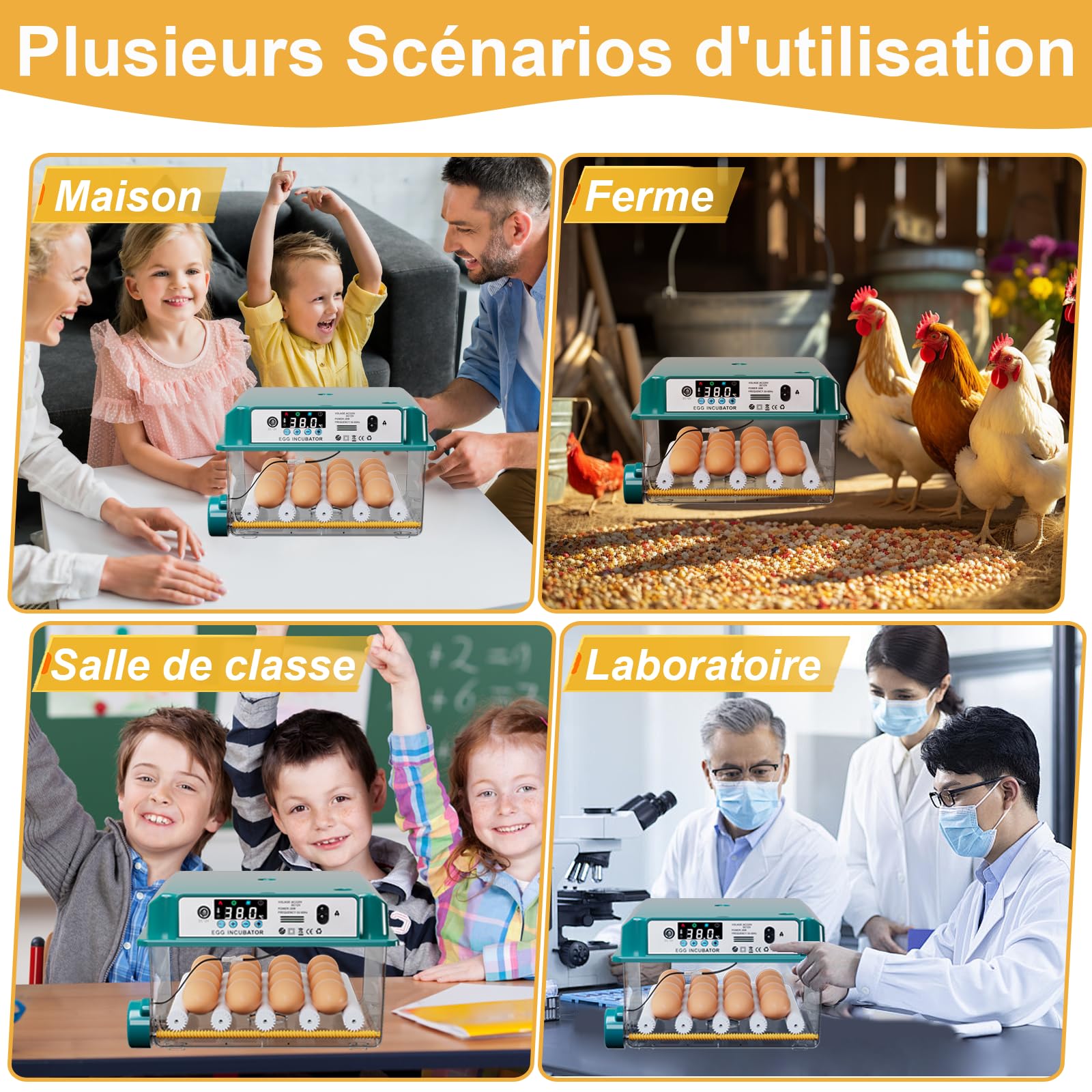 CoInceptus Couveuse Oeuf Automatique, Incubateur Oeuf Automatique 12-16 Oeufs avec Retournement Automatique des œufs et Ajout Automatique d'eau, Couveuses pour œufs de Volailles