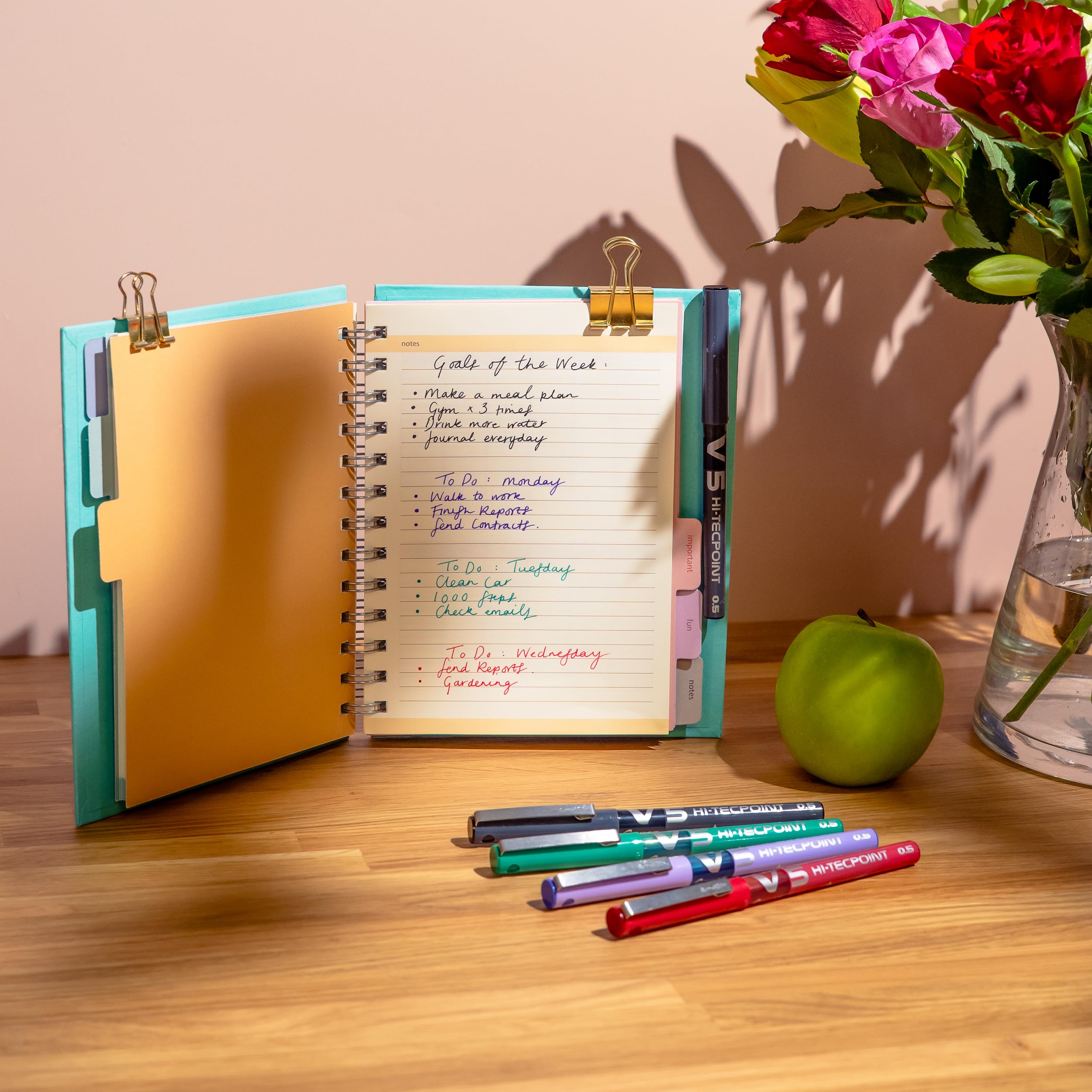 Pilot V5 Hi-Tecpoint - Penna a sfera con pennino da 0,5 mm, confezione da 7 in confezione regalo con busta, colori: nero, blu, azzurro, verde, viola, rosa e rosso