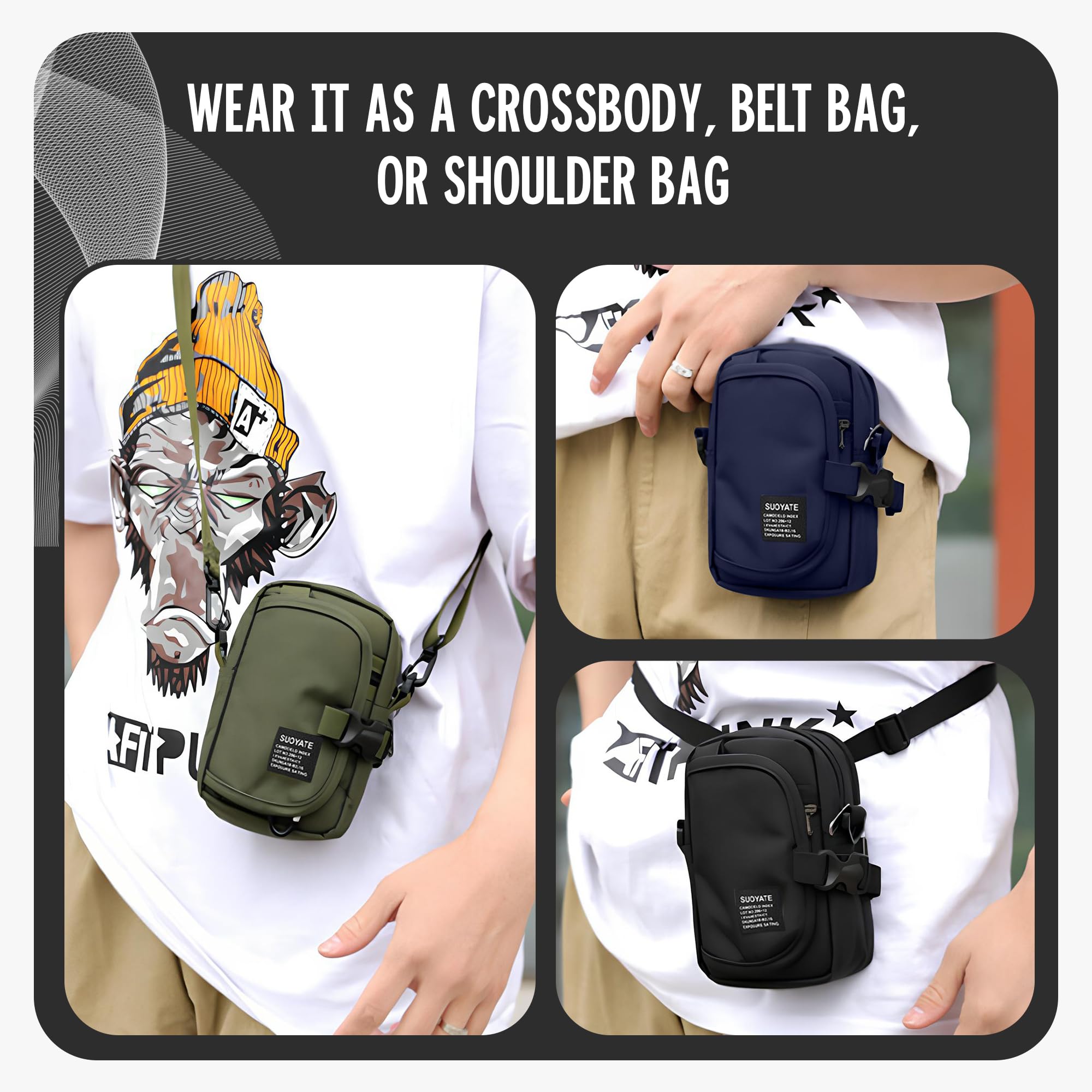 CARRY TRIP Tactical Outdoor Bag With Adjustable Strap 2 Compartment And Multiple Pockets Water Resistant Material/Sling Bag/Hiking Bag/Sling Bag For Travel/Tactical (Black) 3