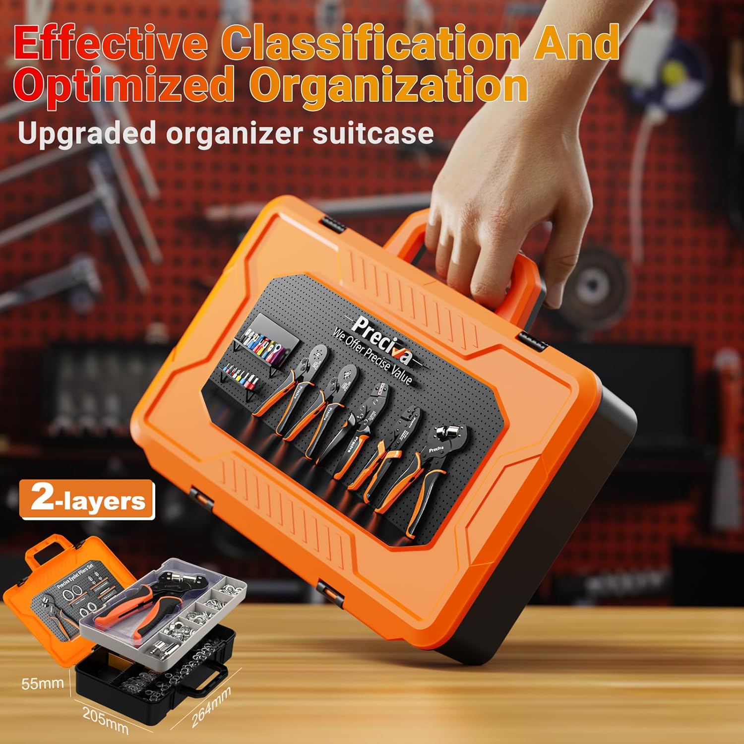 Preciva Heavy Duty Grommet Kit with Suitcase, Grommet Tool Kit of 3/8" and 1/4" with 400pcs Grommets, 𝐈𝐧𝐭𝐞𝐫𝐜𝐡𝐚𝐧𝐠𝐞𝐚𝐛𝐥𝐞 𝐃𝐨𝐮𝐛𝐥𝐞 𝐇𝐞𝐚𝐝 for Advertising Poster, Banner, Cardboard
