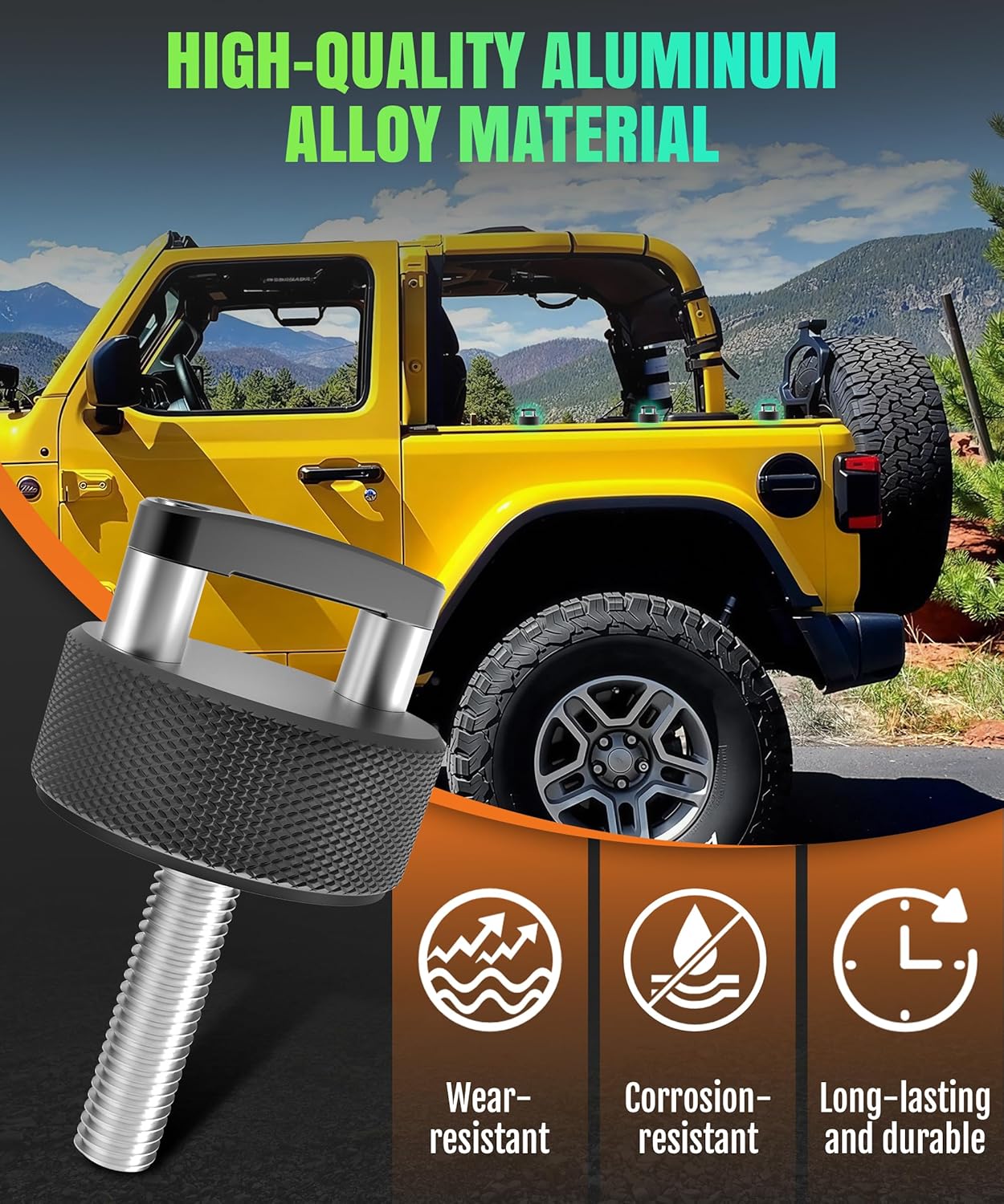 Remove Thumb Screws for Jeep Wrangler JK JL Gladiator JT, Hard Top Mounting Screws with D-Ring, Aluminum Stainless Steel Construction, Complete 6-Pc Kit with Washers