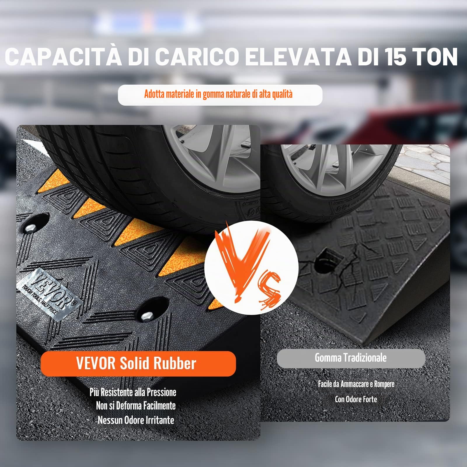 VEVOR Rampa per Soglia in Gomma capacità Carico Max. 15 Tonnellate 2 Pezzi, Rampa per Soglia Superficie Antiscivolo Buchi per Drenaggio Altezza 11 cm Rampa Soglia Antiscivolo per Salita Facile 2 Pz