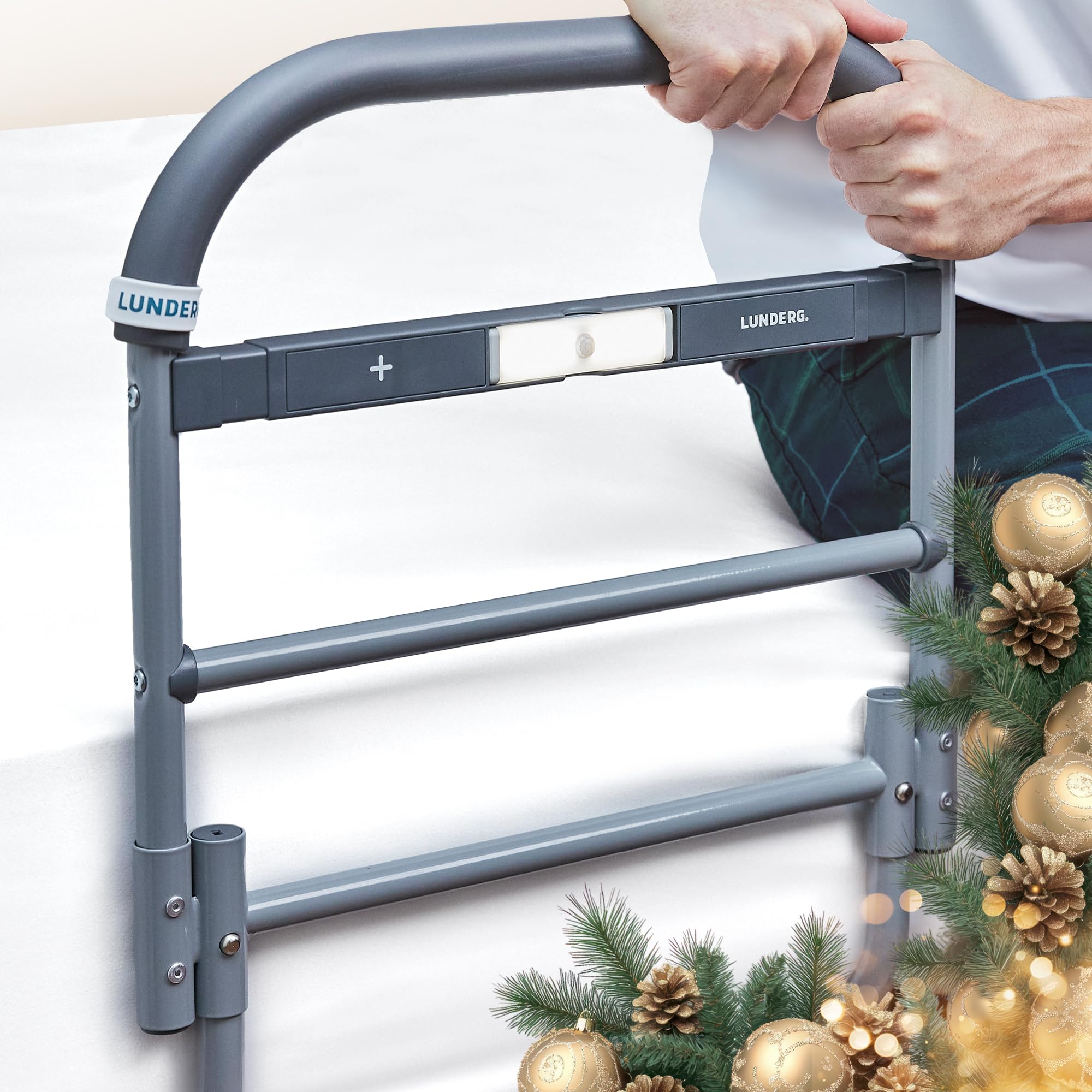 Lunderg Large Bed Assist Rail for Seniors with Motion-Activated Light & Non-Slip Bar - Easy to Install Bed Rails for Elderly Adults Safety & Post-Surgery - Helps Reduce Falls & Support Independence