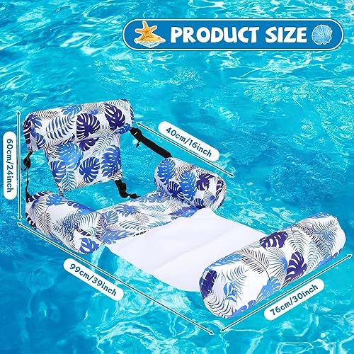Miniatura 2 de Flotadores inflables 2 en 1 para piscina con reposabrazos, tumbonas flotantes cubiertas de tela, fideos para adultos, silla flotante resistente para