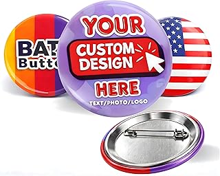 Custom Button Pins - Personalized Photo, Logo & Text Button Pins, Sizes 1, 1.5, 2.25, 3 & 3.5 Inch, Bulk 5-1000 Pcs, Pinback Buttons for Graduation, Campaigns & Events