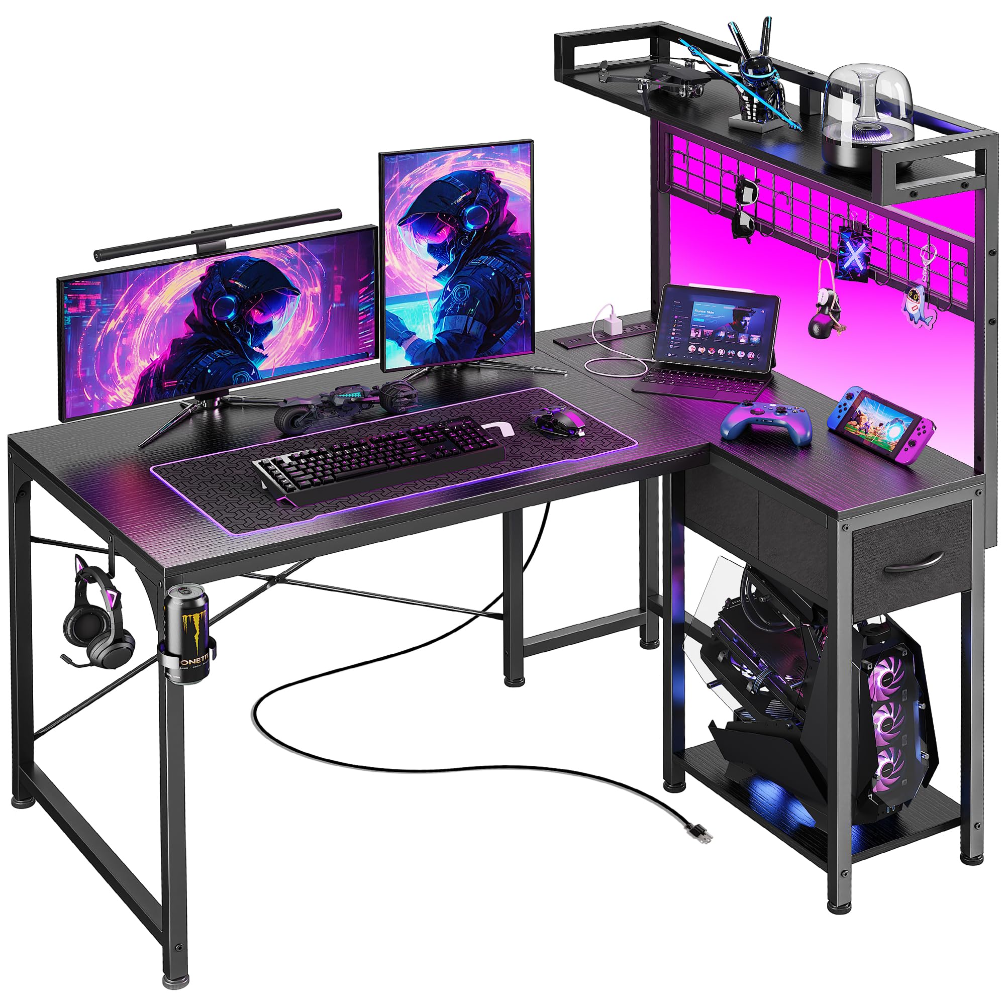 Amazon.com: PRAISUN L Shaped Gaming Desk with Shelves, Corner