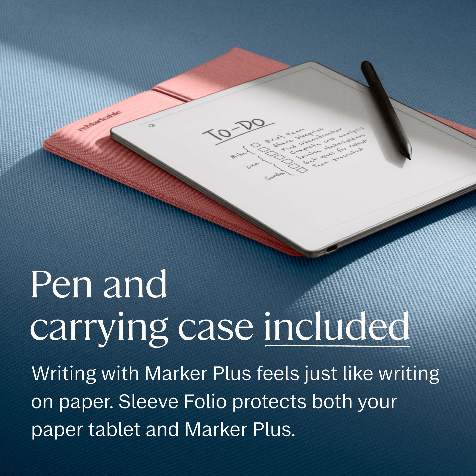 reMarkable Paper Pure bundle – 10,3-calowy tablet papierowy z czarno-białym wyświetlaczem – Zawiera Marker Plus z wbudowaną gumką i etui Sleeve Folio – Pustynny Róż