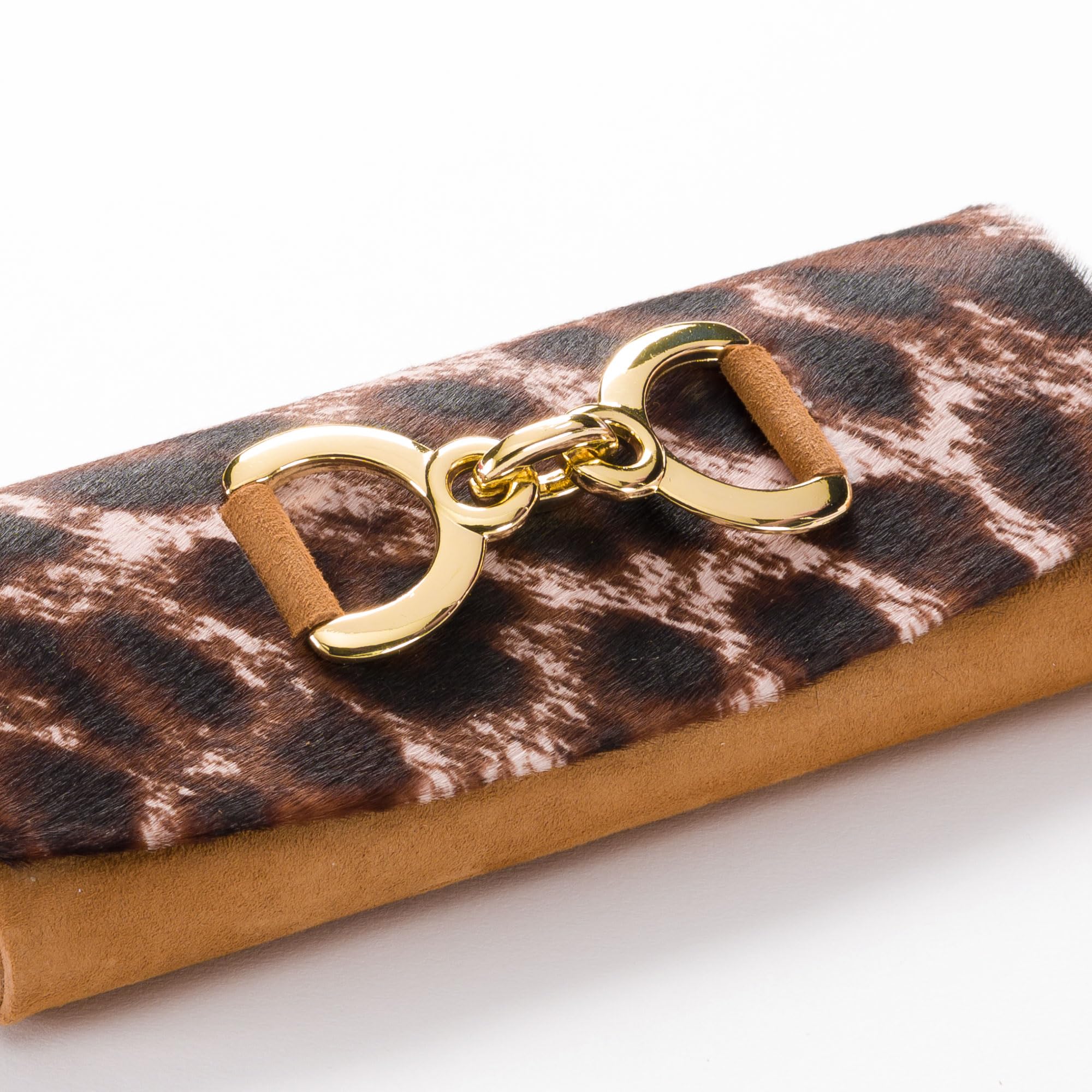 FEFI Premium Brillenetui Hardcase aus Echt-Leder & Wildleder – Handmade mit Fellbesatz & goldfarbener Applikation – Elegantes Lederetui inkl. Mikrofasertuch