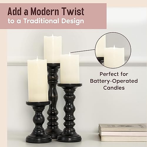 Miniatura 6 de Portavelas grandes para velas de pilar, pilares decorativos rústicos compatibles con velas que funcionan con pilas, pilar alto de madera para casa