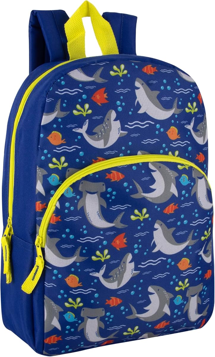 Trail maker 15 Inch Kids Backpacks for Boys & Girls | Preschool, Kindergarten, Elementary School Backpacks with Adjustable, Padded Straps (Seafaring Sharks)