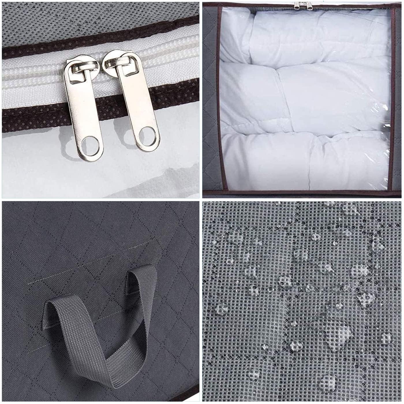 AIOR 6pcs Scatole per Armadio Salvaspazio, 90L Grande Capacità Borsa Porta Abiti con Finestra Trasparente, Pieghevole Traspirante Organizzatore Borsa per Trapunte, Coperte, Biancheria da Letto