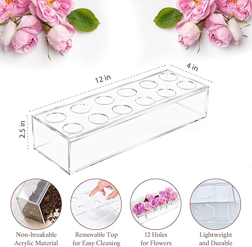 Miniatura 2 de Clear Acrylic Flower Vase Rectangular Floral Centerpiece - Clear Vases for Centerpieces - 12 inches Long Rectangular Modern Decor Vases for Dining