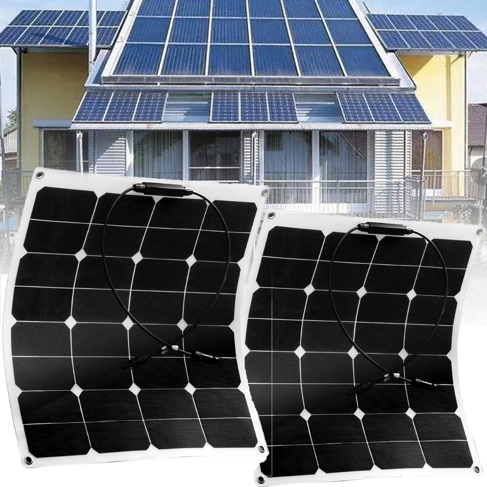 WZFANJIJ 50W Panel Solar 50W16V Módulo fotovoltaico monocristalino para Carga de batería de Barco RV Camper,100W(2pcs*50W)