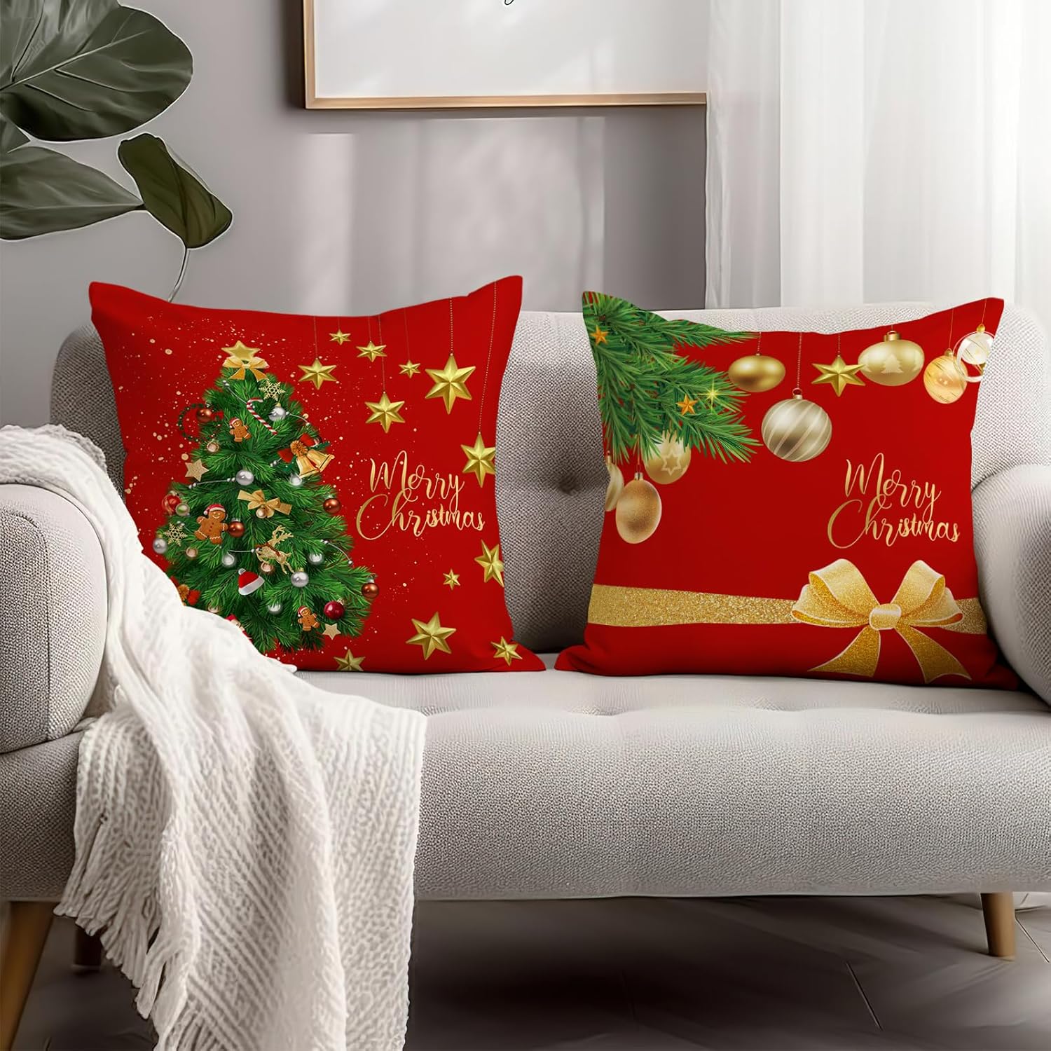 Cryfox Merry Christmas Bell Pillow Covers Xmas Throw Pillow
