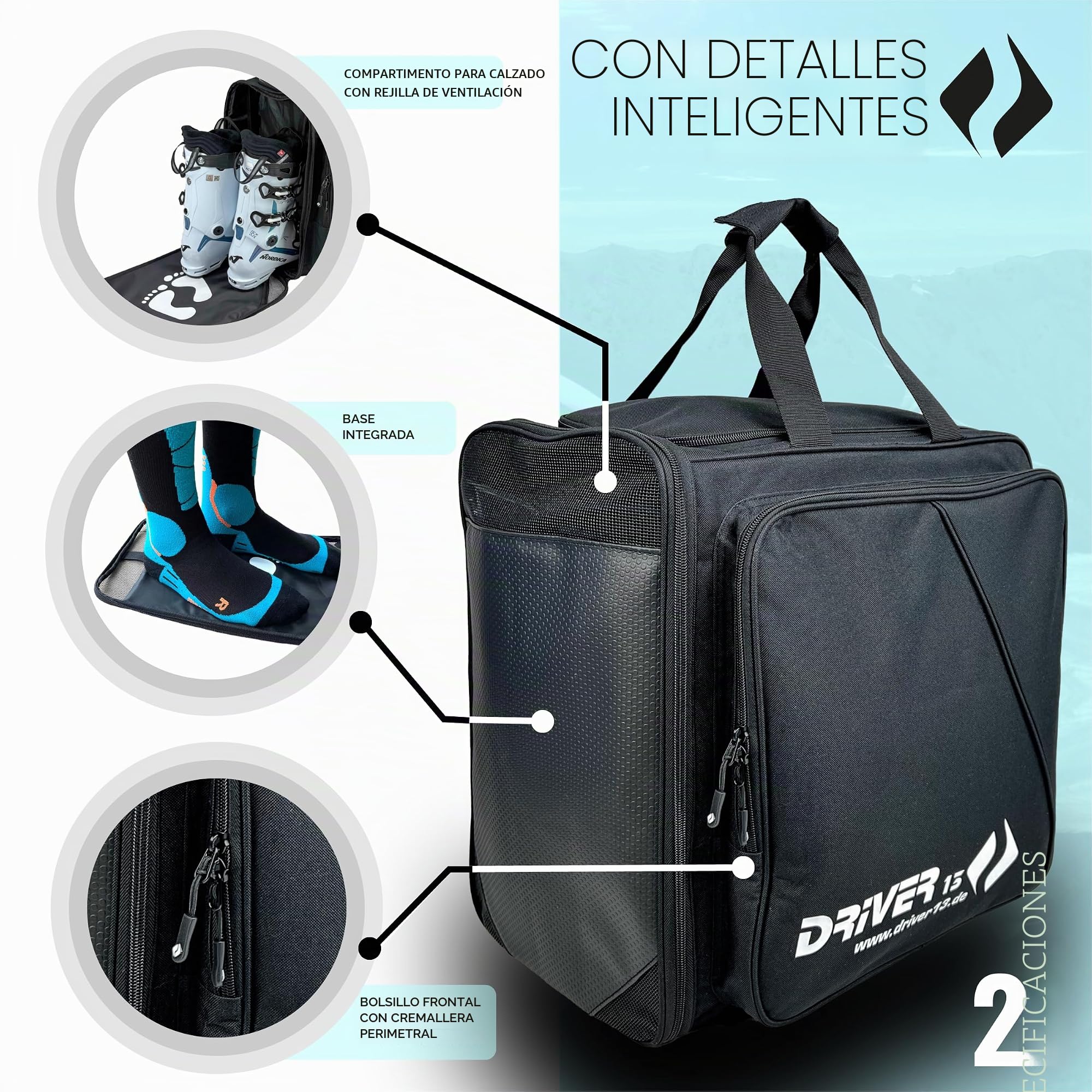 Driver13 Mochila para Botas de esquí con Compartimento para Casco Ideal para Tus Botas de esquí con Compartimento para Casco para Botas duras + de Snowboard + esquís en línea + Bolsa para Botas Bolsa