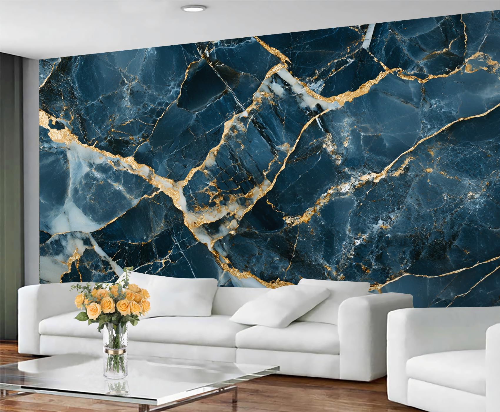 GIVLWF Blue Marble Wallpaper, Abstract Marble Peel and Stick Wallpaper for Bedroom, Stone Texture Wall Paper for Living Room, Painting Blue Large Mural & Room Decor