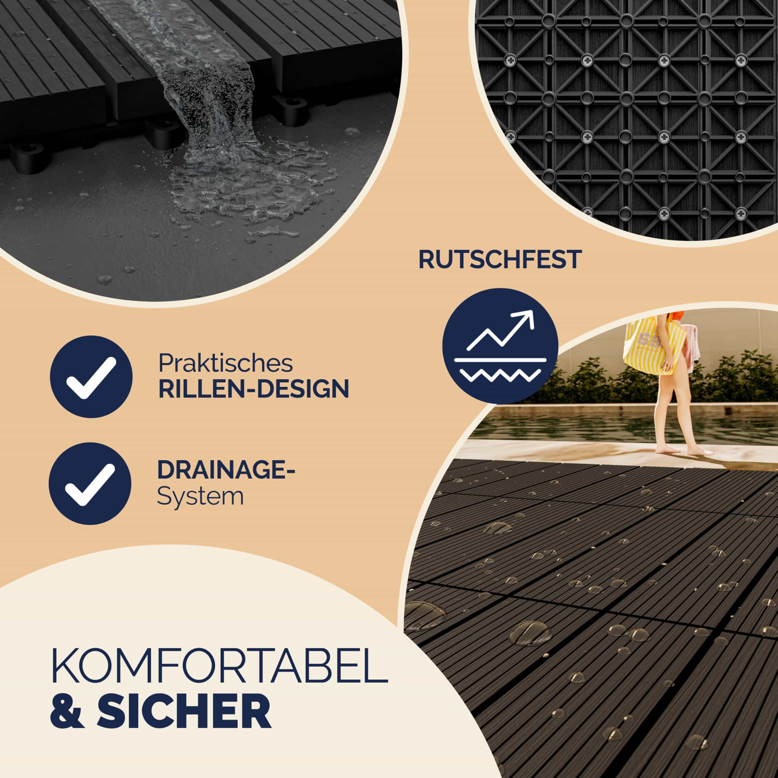 Casaria® WPC Fliesen 30x30 cm 11er Set 1m² Stecksystem Drainage Zuschneidbar Terrasse Balkon Garten klick Klassik Anthrazit