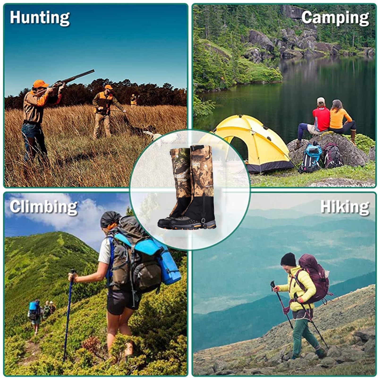 Guêtres de Jambe, guêtres de Raquettes à neigeGuêtres d'extérieur avec Bas réglables, adaptées à l'alpinisme, au Plein air, à la Chasse et à la Raquette