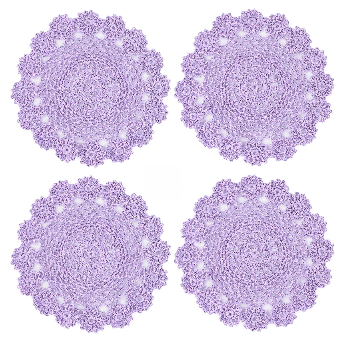 kilofly Crochet Cotton Lace Table Placemats Doilies Pack, 4pc, Purple, 7 inch
