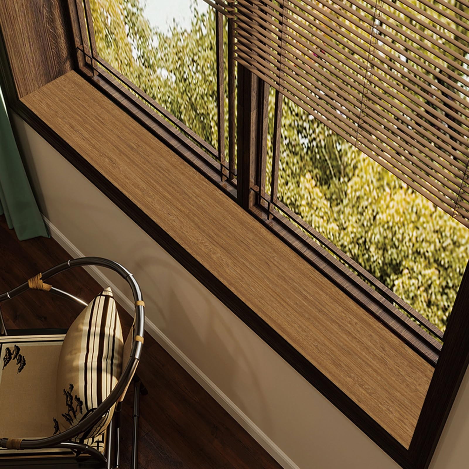Wood Grain Window Sill Mat - Dustproof Waterproof Window Sill Cover Windowsill Protector for Dogs/Plants/Cats, PVC Narrow Bay Window Seat Cushion Pad DIY Cutting Non-Slip(J,250x10cm(98.4x3.9in))