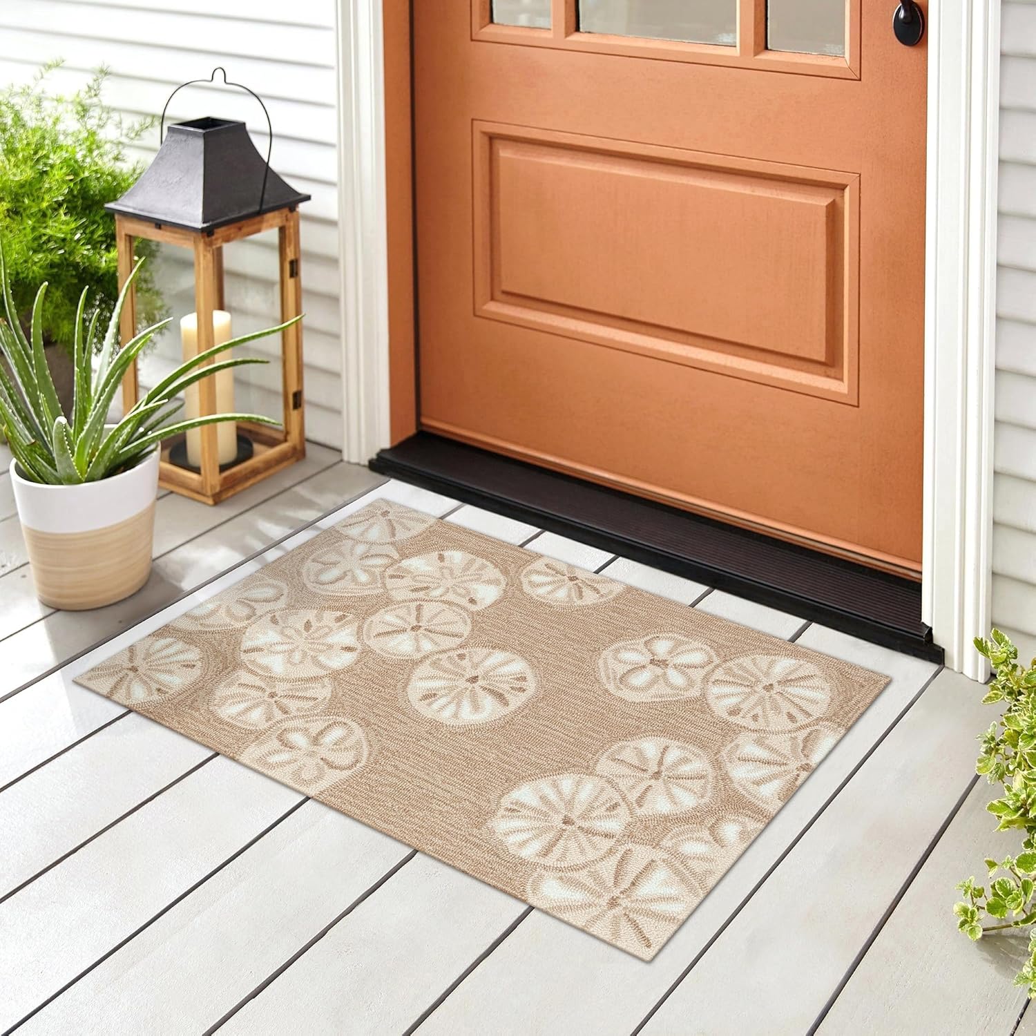 Liora Manne Capri Indoor/Outdoor Handmade Synthetic Blend Durable Area Rug - Transitional Graphic Coastal Beach Decorative (Sea Biscuit Natural) (1'8" x 2'6")