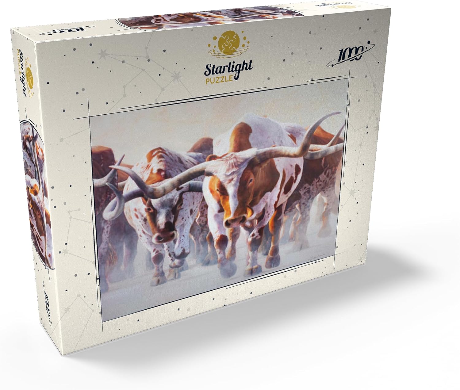 MyPuzzle Texas Longhorn Cattle in Motion - Premium 1000 Piece Jigsaw Puzzle for Adults