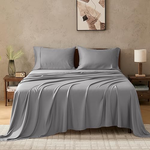 Miniatura 1 de GOKOTTA - Juego de sábanas Split King de 5 piezas, 100% rayón Tanboocel de bambú, suaves y transpirables, con esquinas profundas de 16" y tiras