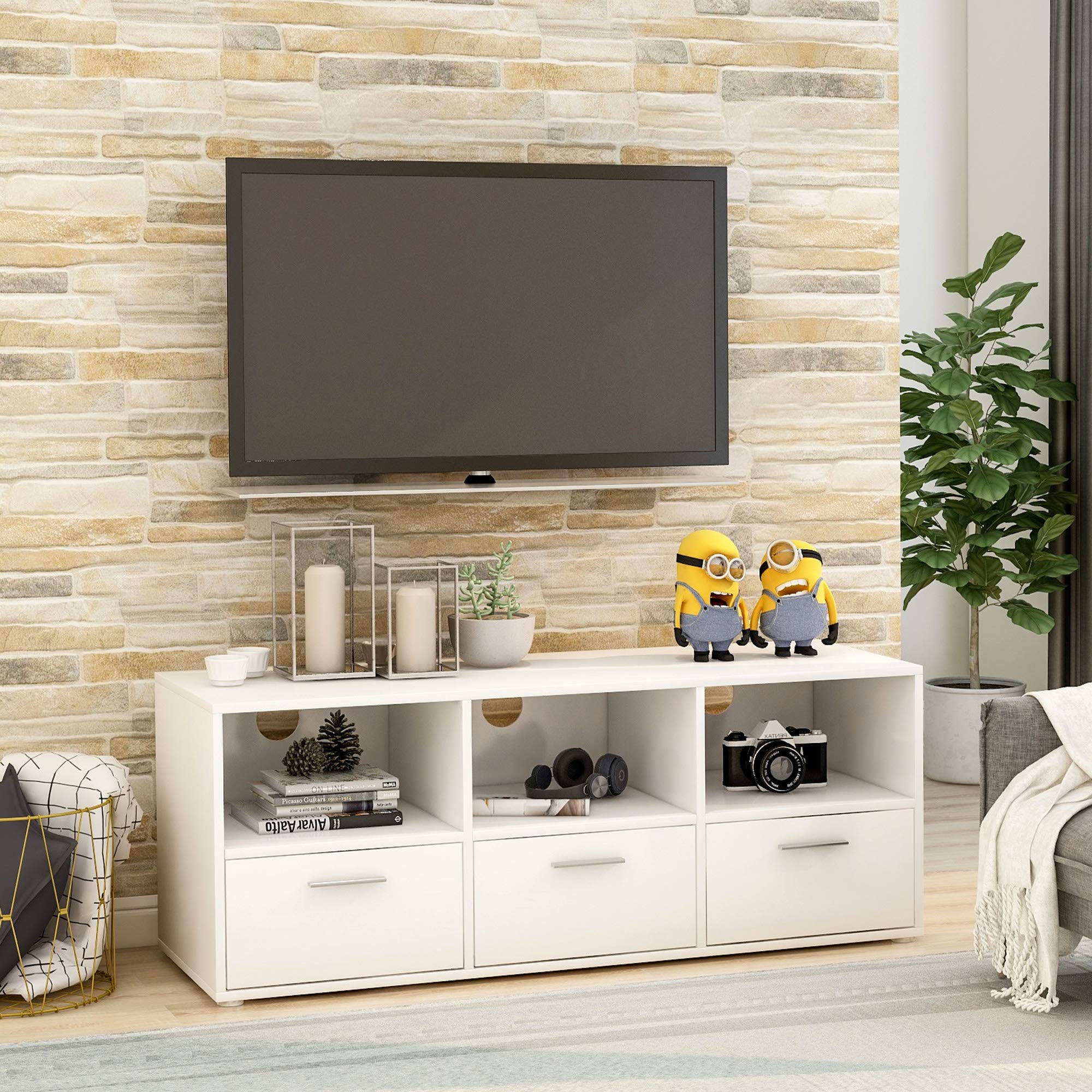 Buy AOBLAH White TV Units for Bedroom Wooden TV Stand Modern TV Bench