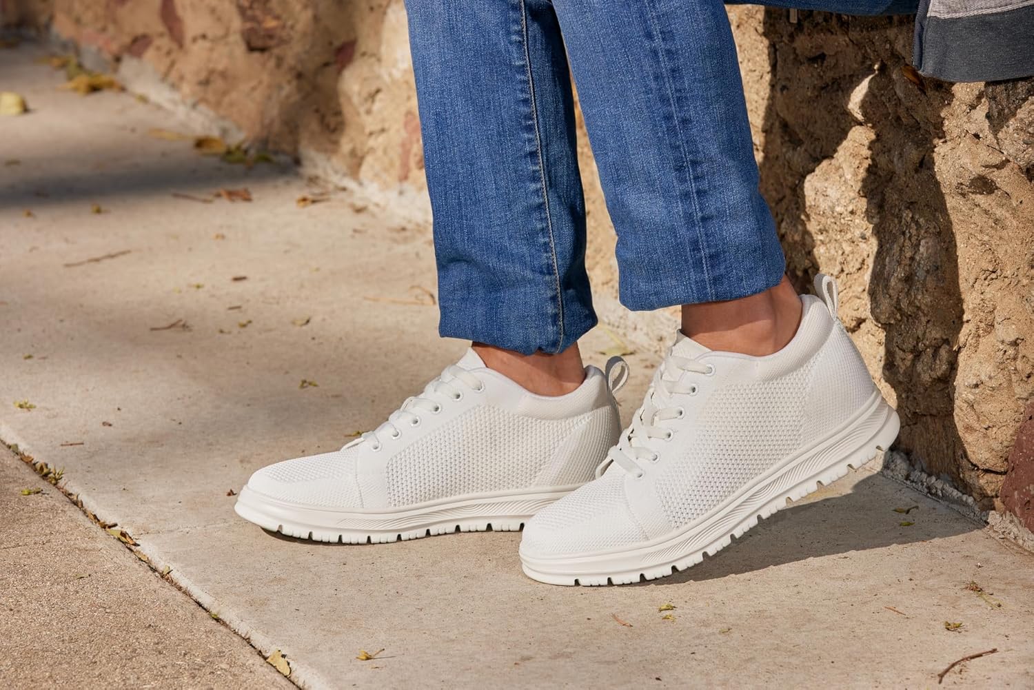 CALTO Men's Invisible Height Increasing Elevator Casual Shoes - White/White Sole Light-Weight Lace-up Knitted Casual Sporty Sneakers - 2.4 Inches Taller - X2321 - Size 8 D(M) US - Image 2