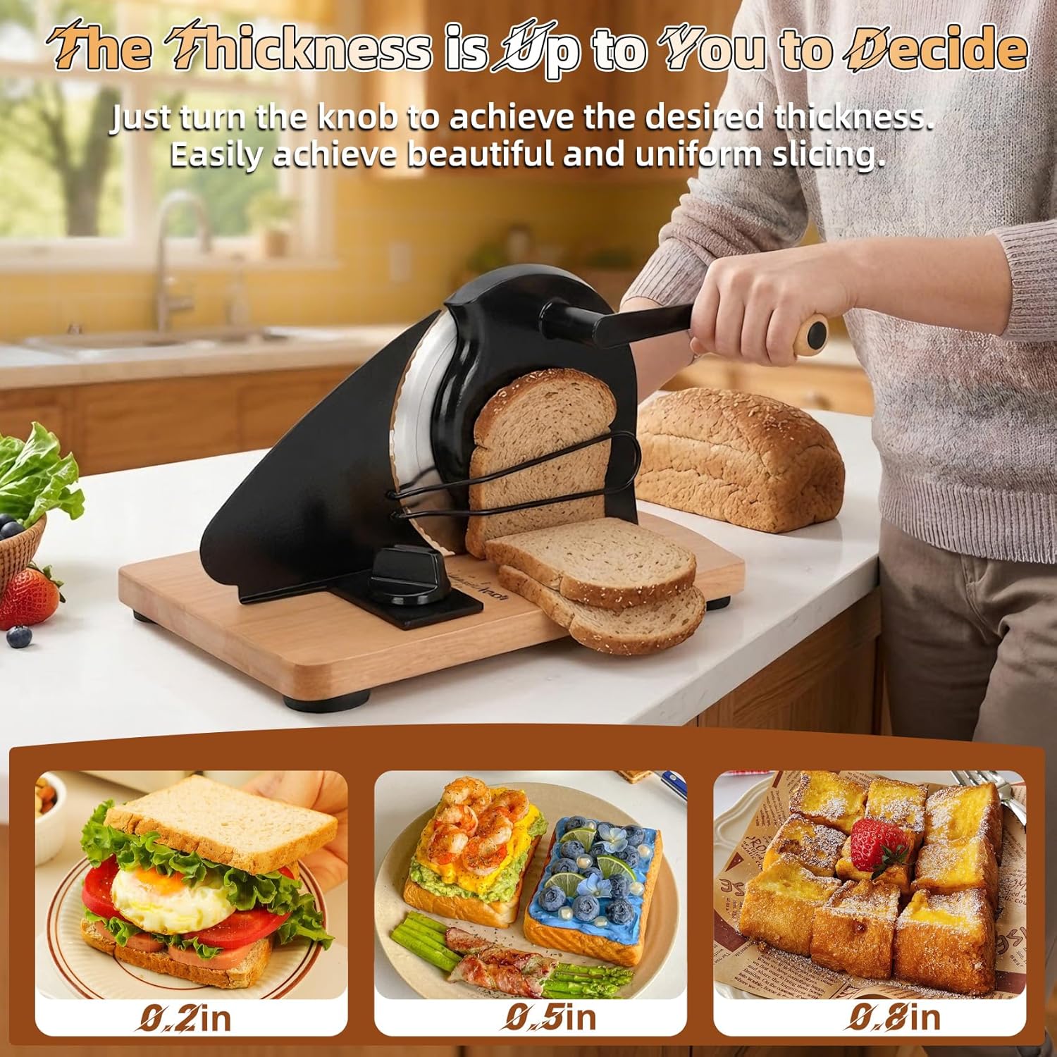Manual Bread Slicer for Homemade Bread, Sourdough Bread Slicer with 20 Bags and Acrylic Cover, Adjustable Thickness Bread Cutter, Bread Knife with Scale Lines for Sandwiches, Toast, Bagel, Baguette