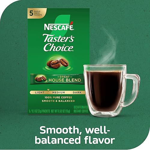 Miniatura 4 de Nescafe Taster's Choice Café instantáneo descafeinado House Blend, 0.52 onzas (paquete de 60  12 x 5 piezas)